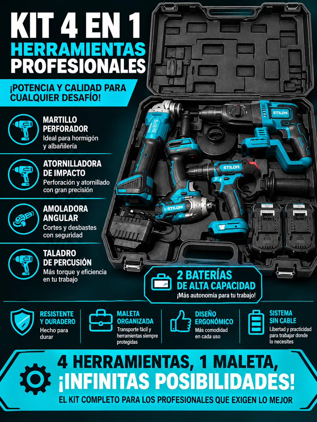 Kit de 4 Máquinas a Bateria - 2x Baterias 48v 4Ah