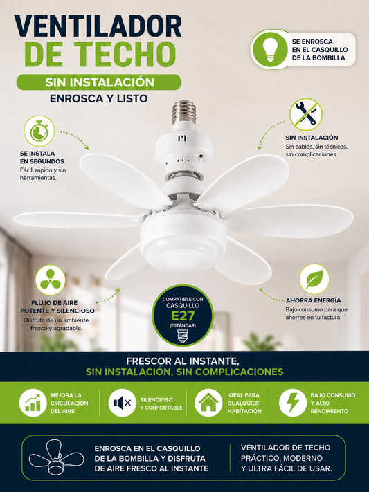 Ventilador de Techo Sin Instalación Ø47- Bajo consumo -Led