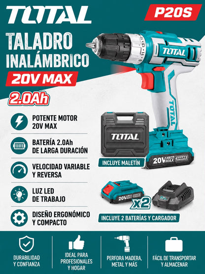 Taladro Total  3/8″ Inalámbrico 99Nm